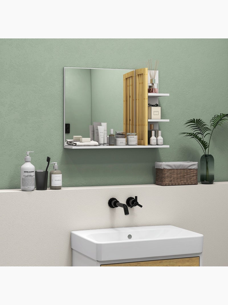 Miroir mural salle de bain - étagères - mdf bambou verni Blanc Blanc - Kiabi