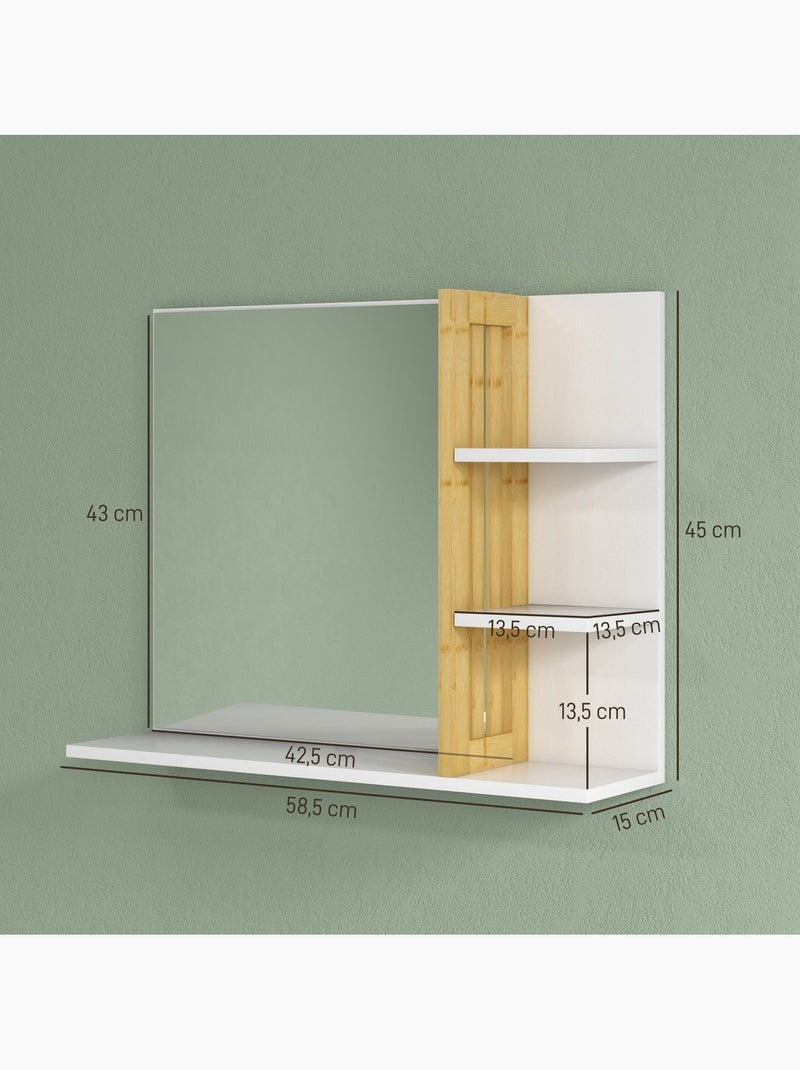 Miroir mural salle de bain - étagères - mdf bambou verni Blanc Blanc - Kiabi