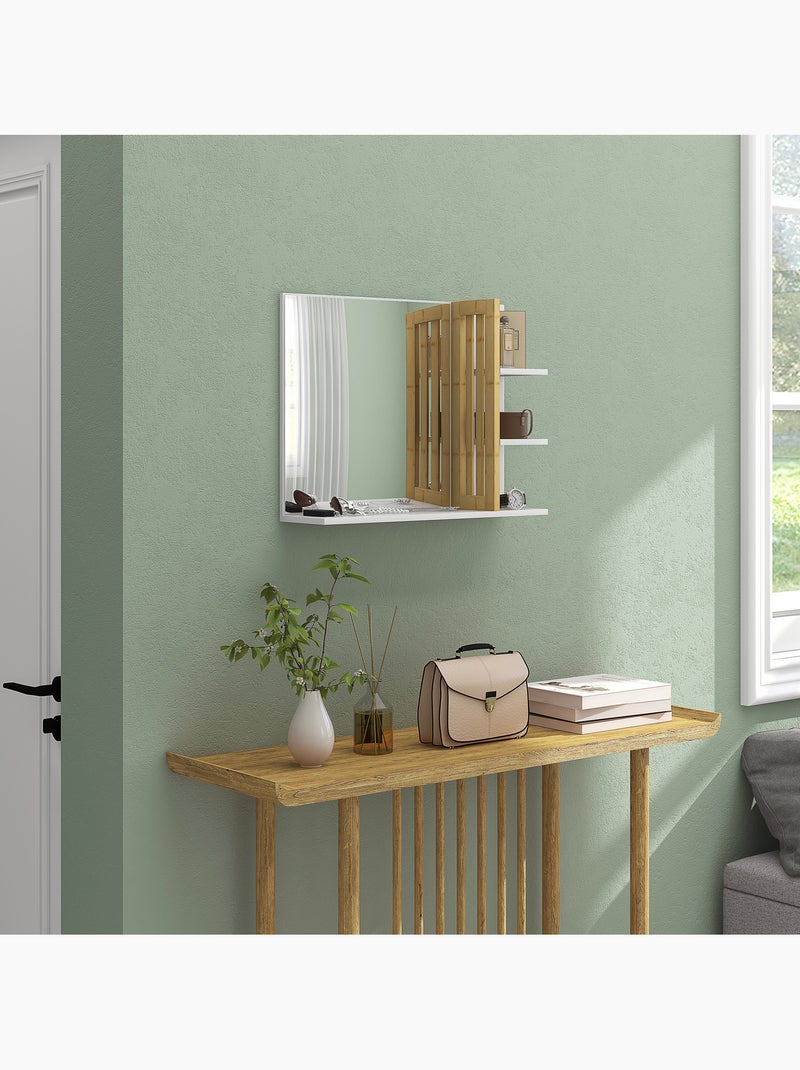 Miroir mural salle de bain - étagères - mdf bambou verni Blanc Blanc - Kiabi