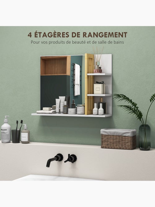 Miroir mural salle de bain - étagères - mdf bambou verni - Kiabi