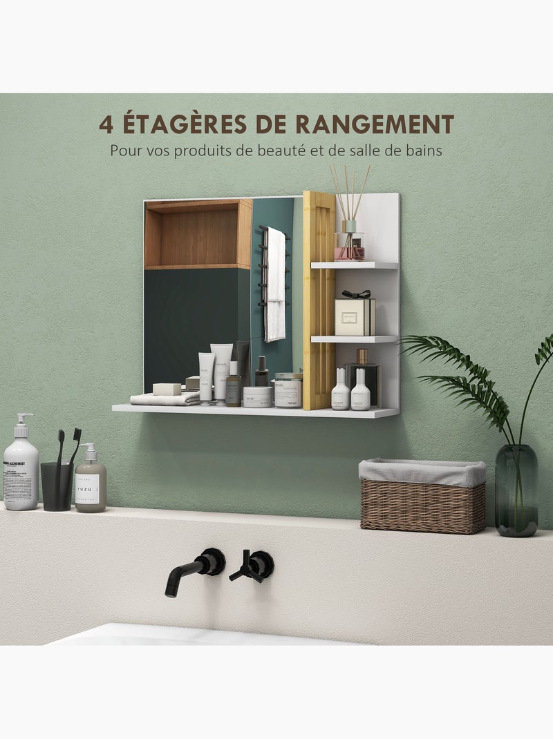 Miroir mural salle de bain - étagères - mdf bambou verni Blanc Blanc - Kiabi