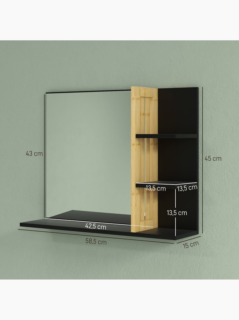 Miroir mural salle de bain avec étagères Noir - Kiabi
