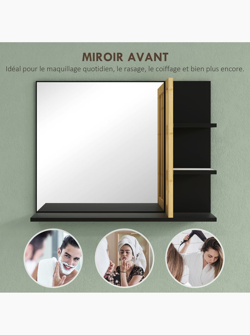 Miroir mural salle de bain avec étagères Noir - Kiabi