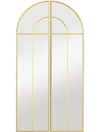 Miroir mural style verrière dim. Panneau 30 x 120 cm métal doré verre