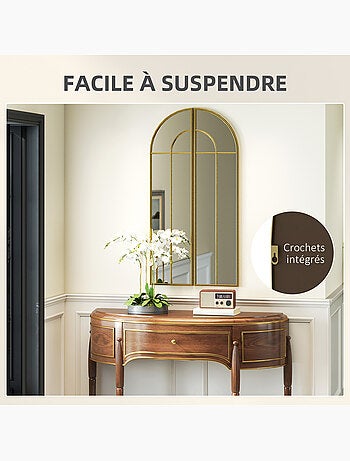 Miroir mural style verrière dim. Panneau 30 x 120 cm métal doré verre