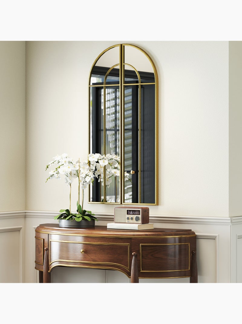 Miroir mural style verrière dim. Panneau 30 x 120 cm métal doré verre Jaune - Kiabi