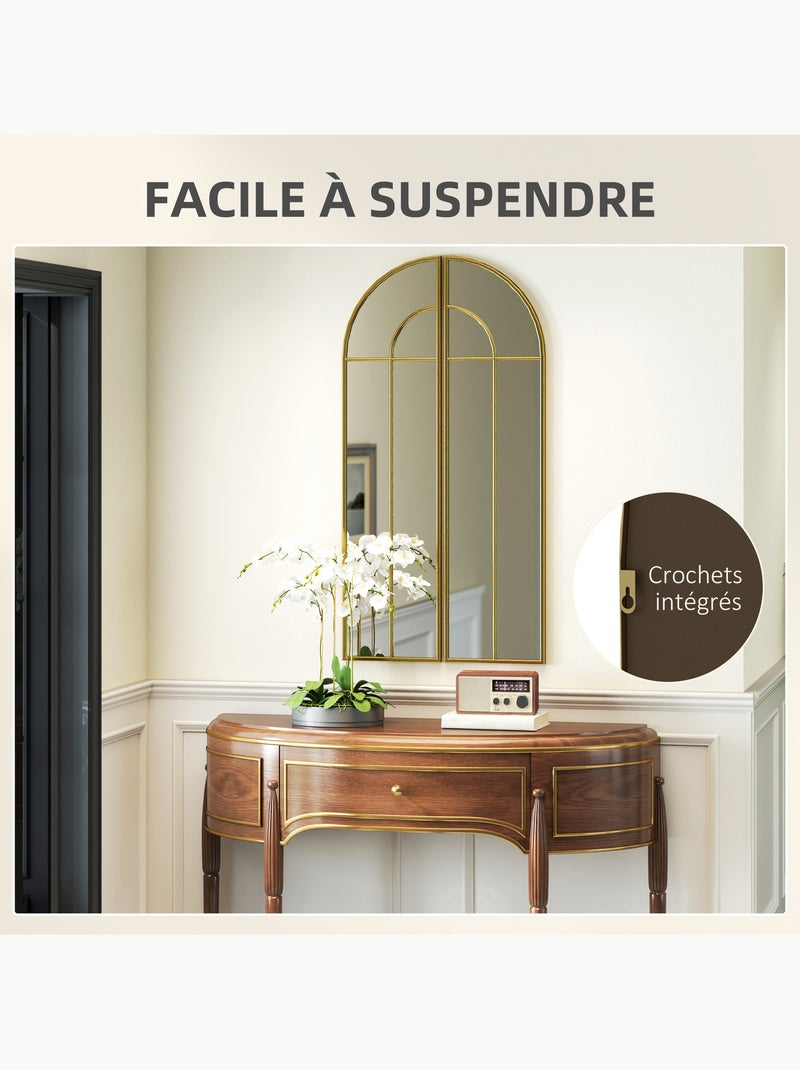 Miroir mural style verrière dim. Panneau 30 x 120 cm métal doré verre Jaune - Kiabi
