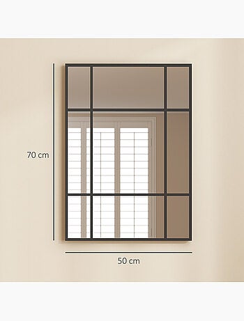Miroir mural verrière rectangulaire - 4 crochets - 70 x 50 cm - métal