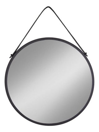 Miroir noir rond en acier avec sangle en cuir - House Nordic
