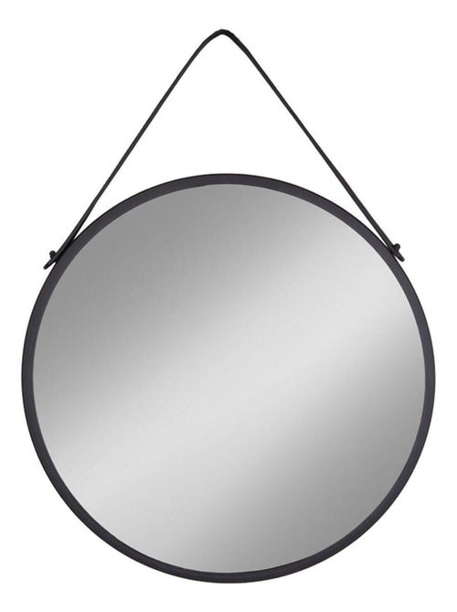 Miroir noir rond en acier avec sangle en cuir - House Nordic - Kiabi