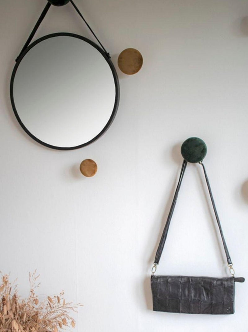 Miroir noir rond en acier avec sangle en cuir - House Nordic Noir mat - Kiabi