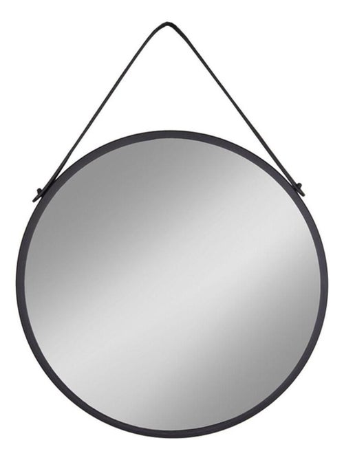 Miroir noir rond en acier avec sangle en cuir - House Nordic - Kiabi