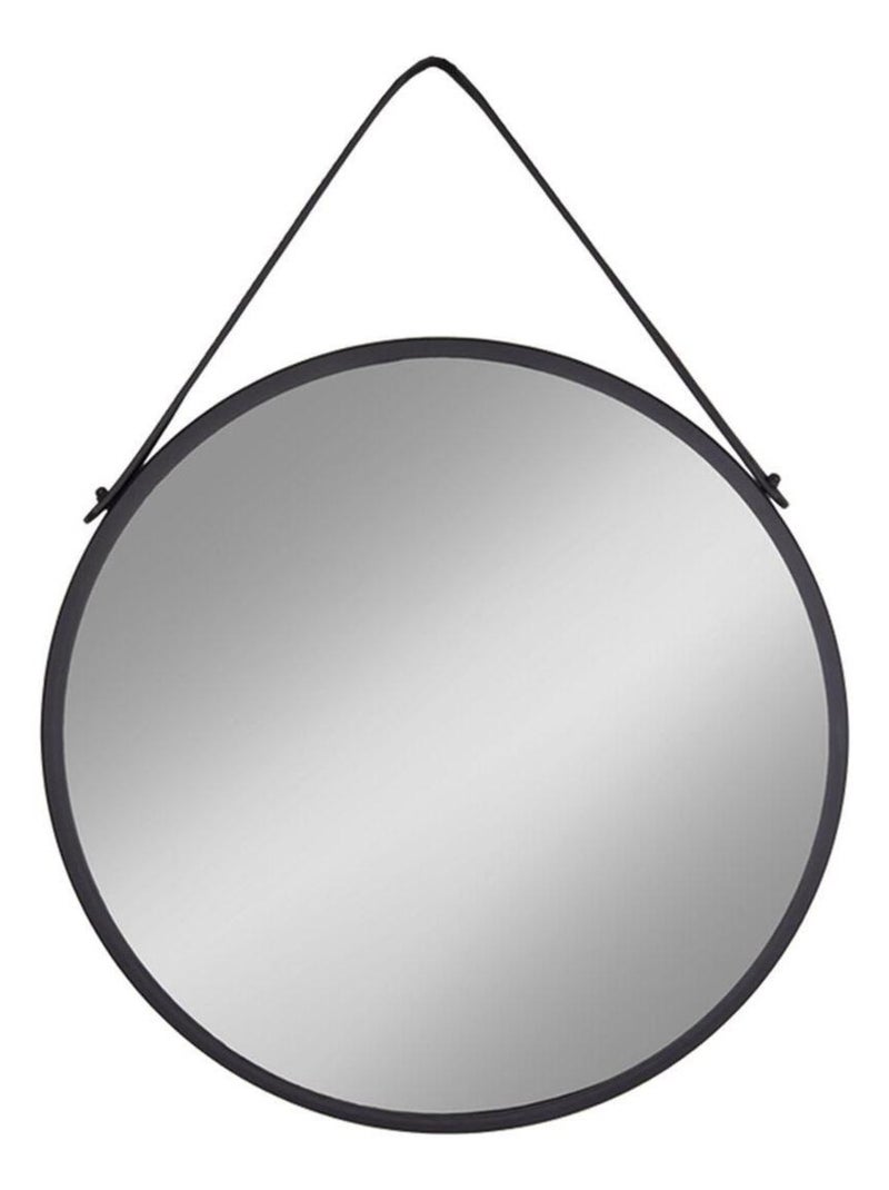 Miroir noir rond en acier avec sangle en cuir - House Nordic Noir mat - Kiabi