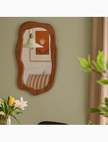 Miroir organique contour bois 50x30cm