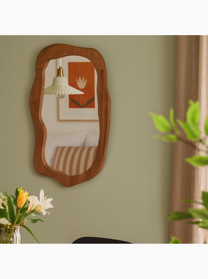 Miroir organique contour bois 50x30cm Beige - Kiabi