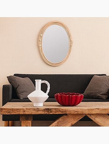 Miroir ovale contour rotin multirangs 46x36cm
