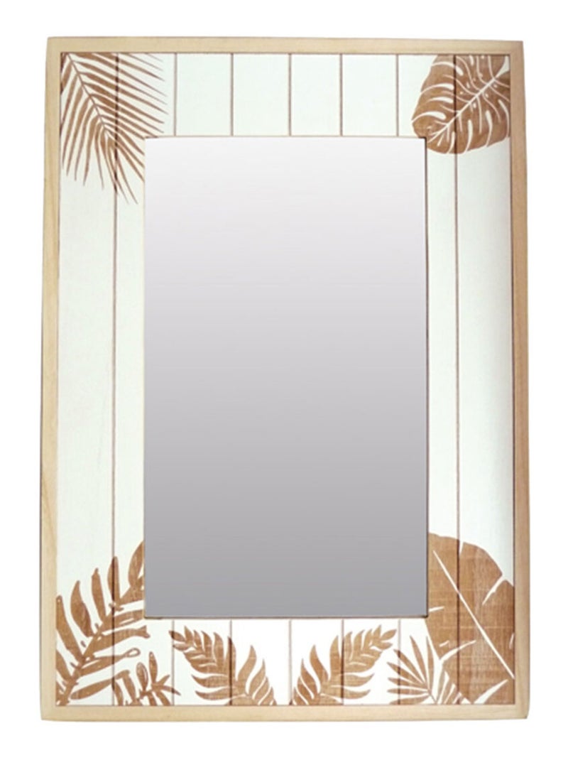Miroir rectangulaire en bois motif feuillage Blanc Beige - Kiabi