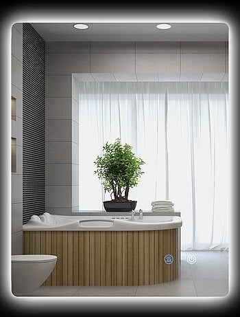 Miroir rectangulaire mural lumineux LED 80 x 60 cm transparent