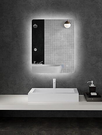 Miroir rectangulaire mural lumineux LED 80 x 60 cm transparent