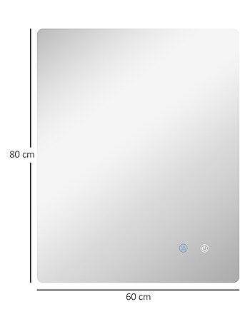 Miroir rectangulaire mural lumineux LED 80 x 60 cm transparent