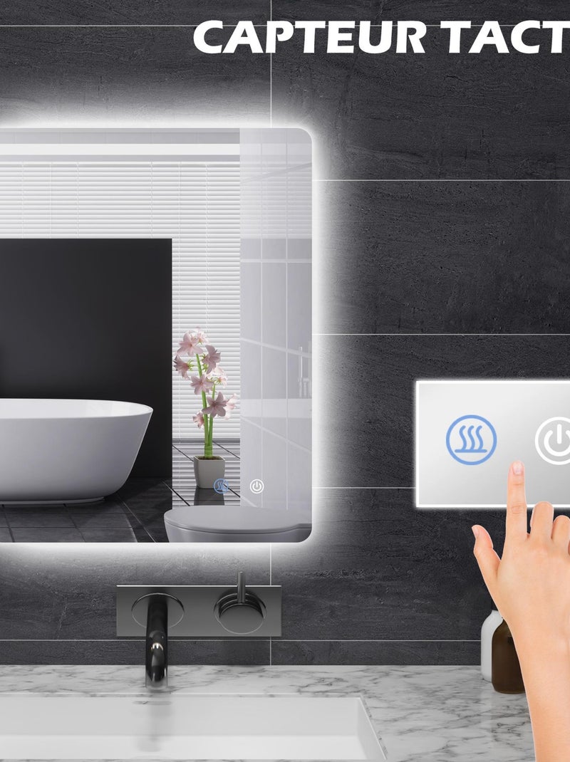 Miroir rectangulaire mural lumineux LED 80 x 60 cm transparent Gris - Kiabi