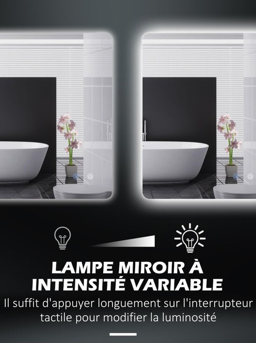 Miroir rectangulaire mural lumineux LED 80 x 60 cm transparent - Kiabi