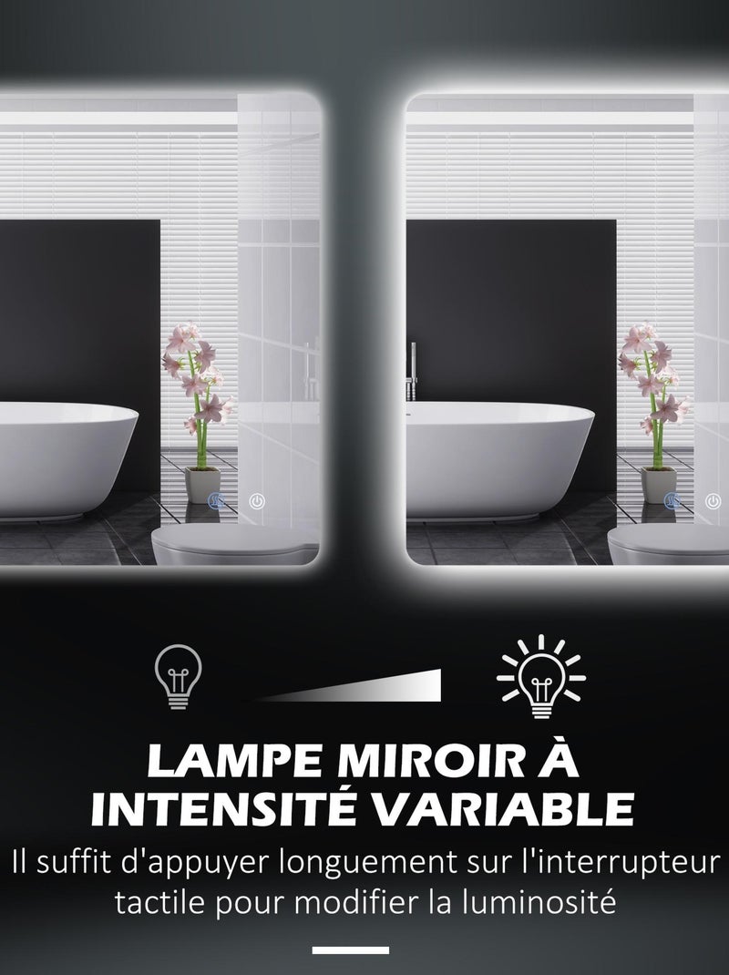 Miroir rectangulaire mural lumineux LED 80 x 60 cm transparent Gris - Kiabi