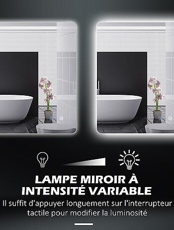 Miroir rectangulaire mural lumineux LED de salle de bain 70 x 50 cm