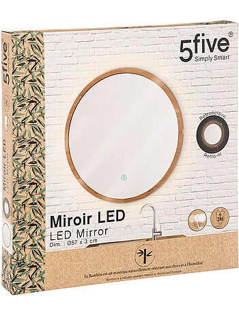 Miroir rond à LED en bambou