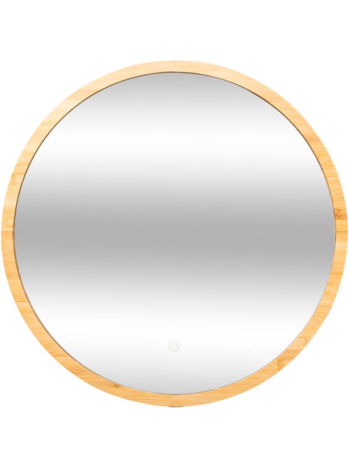 Miroir rond à LED en bambou - Kiabi