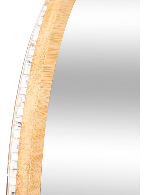 Miroir rond à LED en bambou - Kiabi