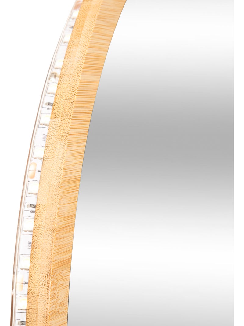 Miroir rond à LED en bambou Beige - Kiabi