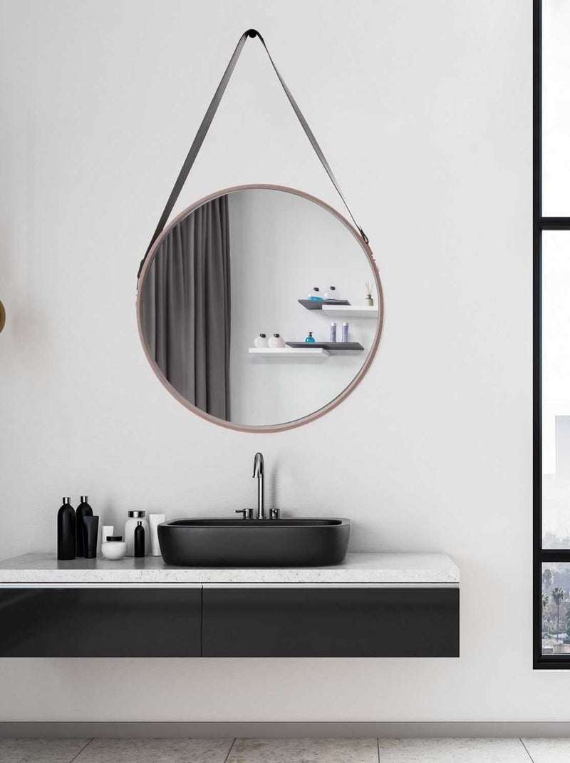 Miroir rond à suspendre avec une anse Beige - Kiabi