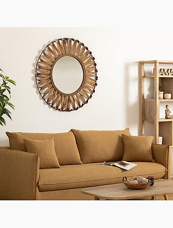 Miroir rond avec rosace en bambou EVE