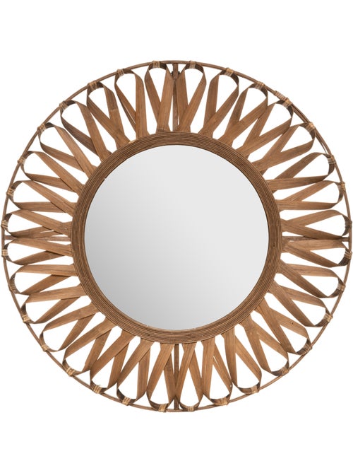 Miroir rond avec rosace en bambou EVE - Kiabi
