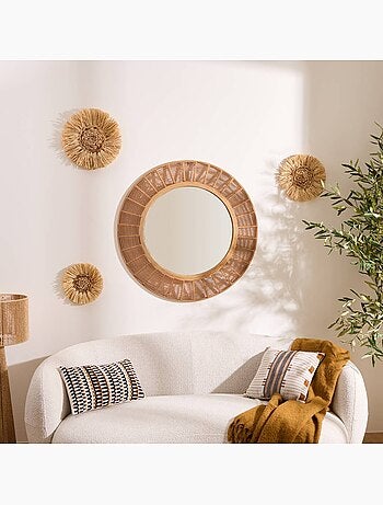 Miroir rond cadre bambou tressé ZELIE