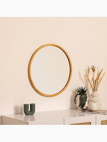 Miroir rond cadre en bois d'hévéa KIM