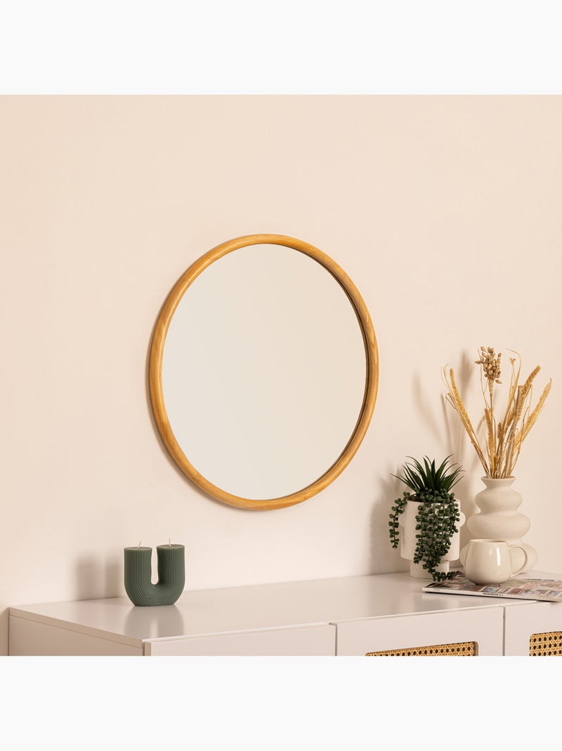 Miroir rond cadre en bois d'hévéa kim Marron - Kiabi