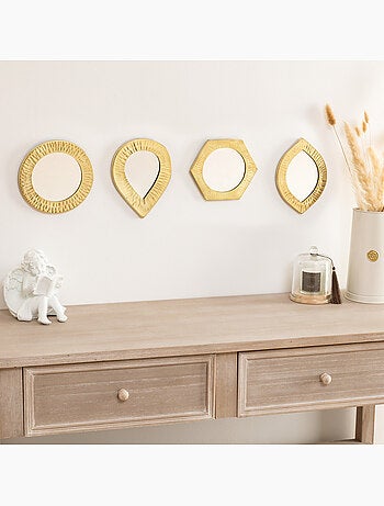 Miroir rond cadre métal brillant texturé ROMY
