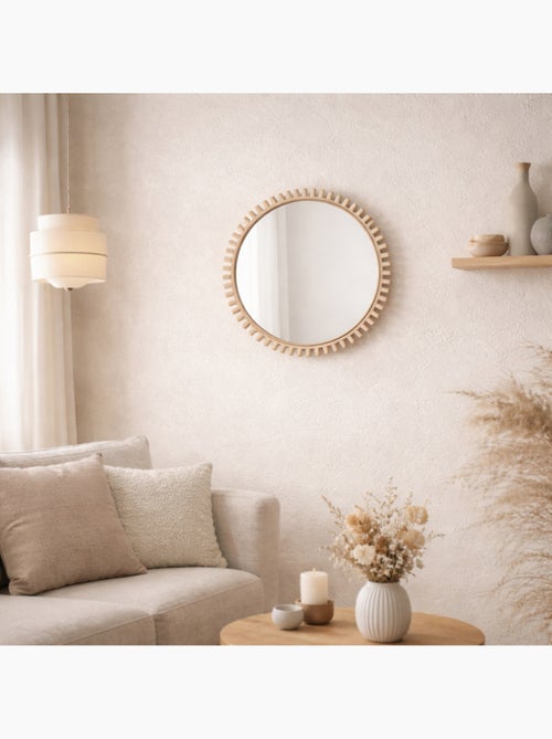 Miroir rond contour détails bois 45cm - Kiabi Miroir rond contour détails bois 45cm - Kiabi