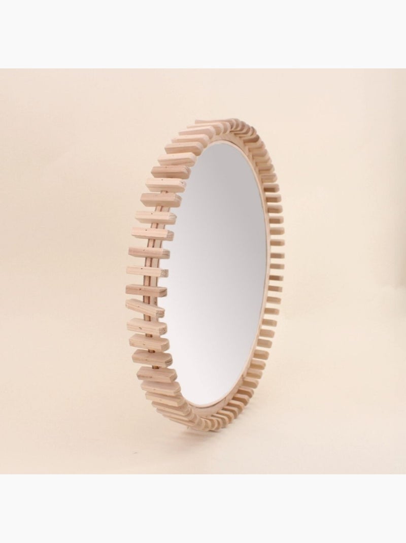Miroir rond contour détails bois 45cm Beige - Kiabi