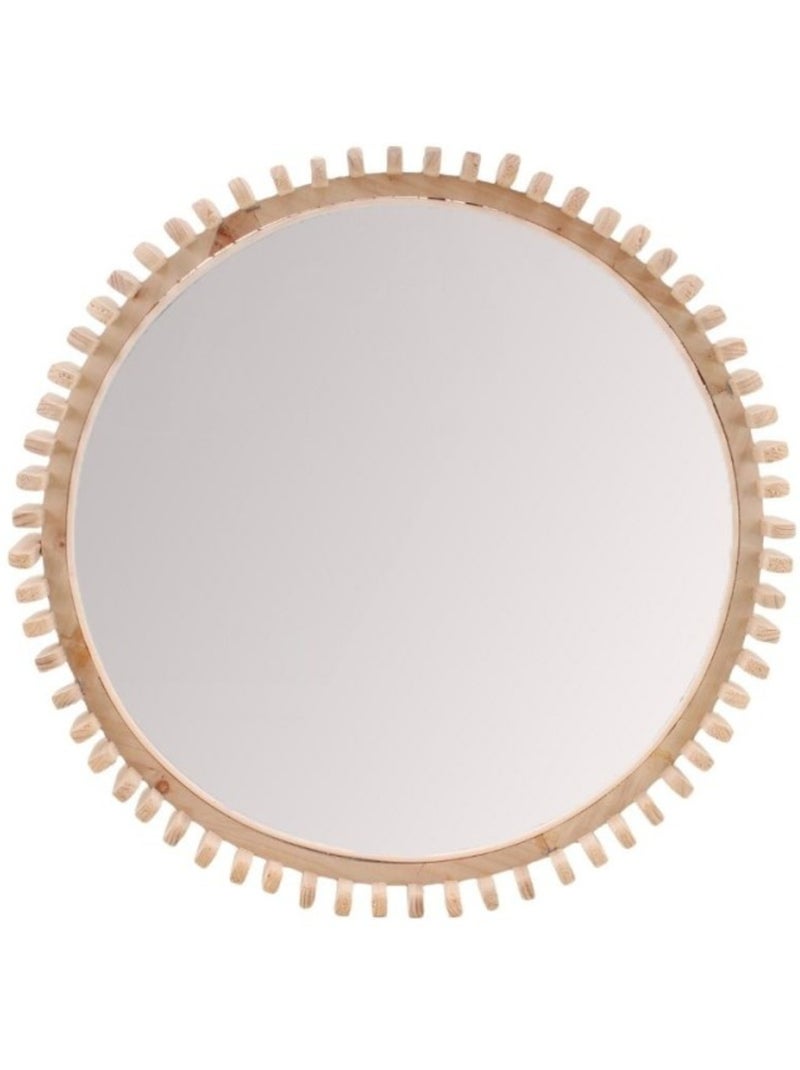 Miroir rond contour détails bois 45cm Beige - Kiabi