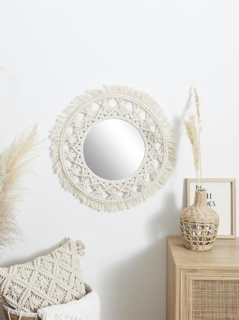 Miroir rond en macramé BOHO Beige - Kiabi