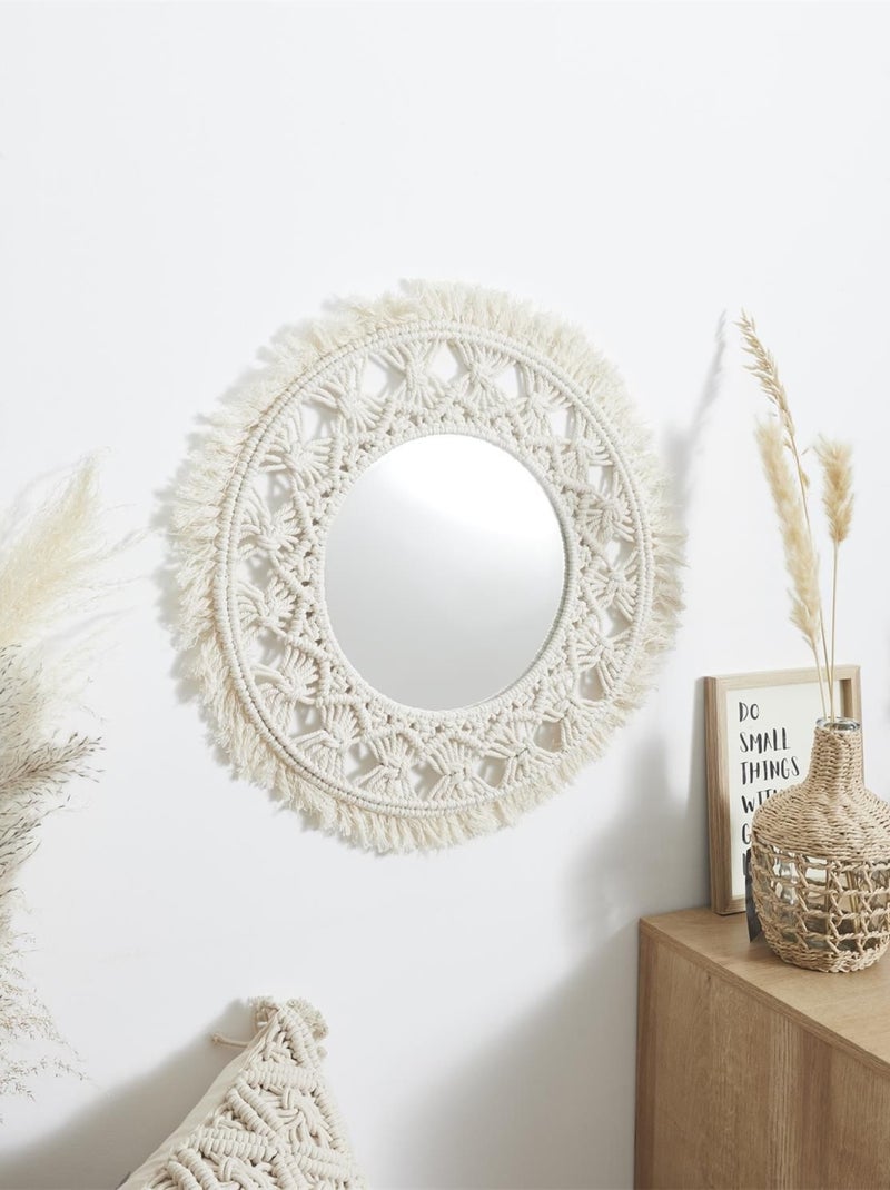 Miroir rond en macramé BOHO Beige - Kiabi