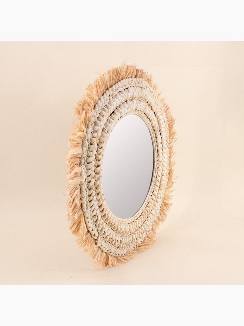 Miroir rond en raphia 50cm Beige - Kiabi