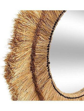 Miroir rond en raphia alba