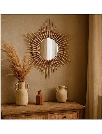 Miroir rond en rotin 58cm