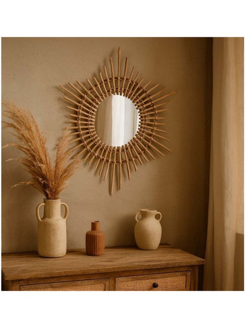Miroir rond en rotin 58cm - Kiabi