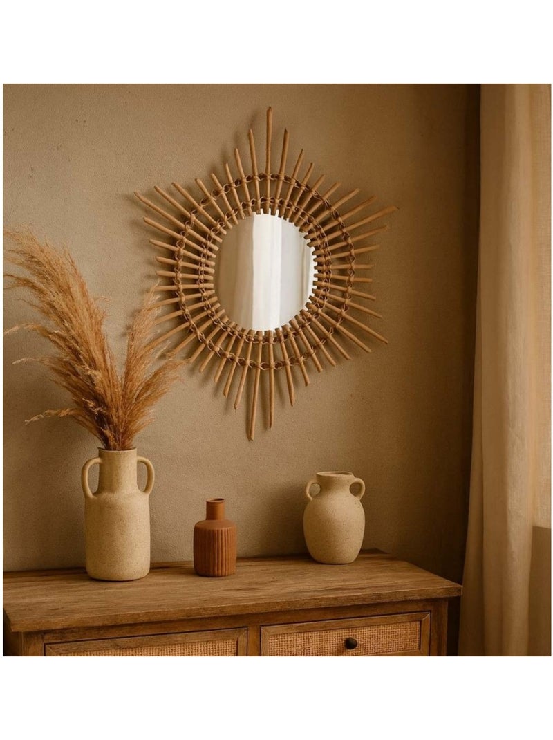Miroir rond en rotin 58cm Beige - Kiabi