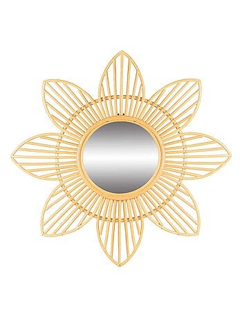 Miroir rond en rotin en forme de fleurs style bohème